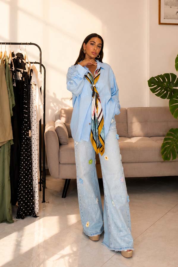 Flower Sky Jeans wide leg